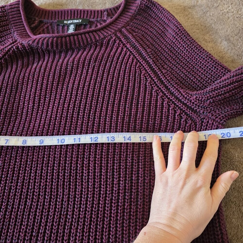 Ellen Tracy Port Marl Ribbed Sweater M Chunky Knit Cozy Plum Burgundy Pullover - Picture 11 of 14